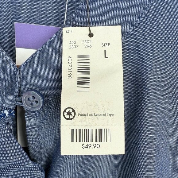 The Limited L Blue Sleeveless Blouse Button Ruffle Front Fabric Flower Shirt NWT - Picture 12 of 16